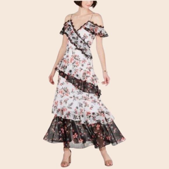 Avec Les Filles Dresses & Skirts - Avec Les Filles Black & White Chiffon Floral Layered Maxi Dress Size 4